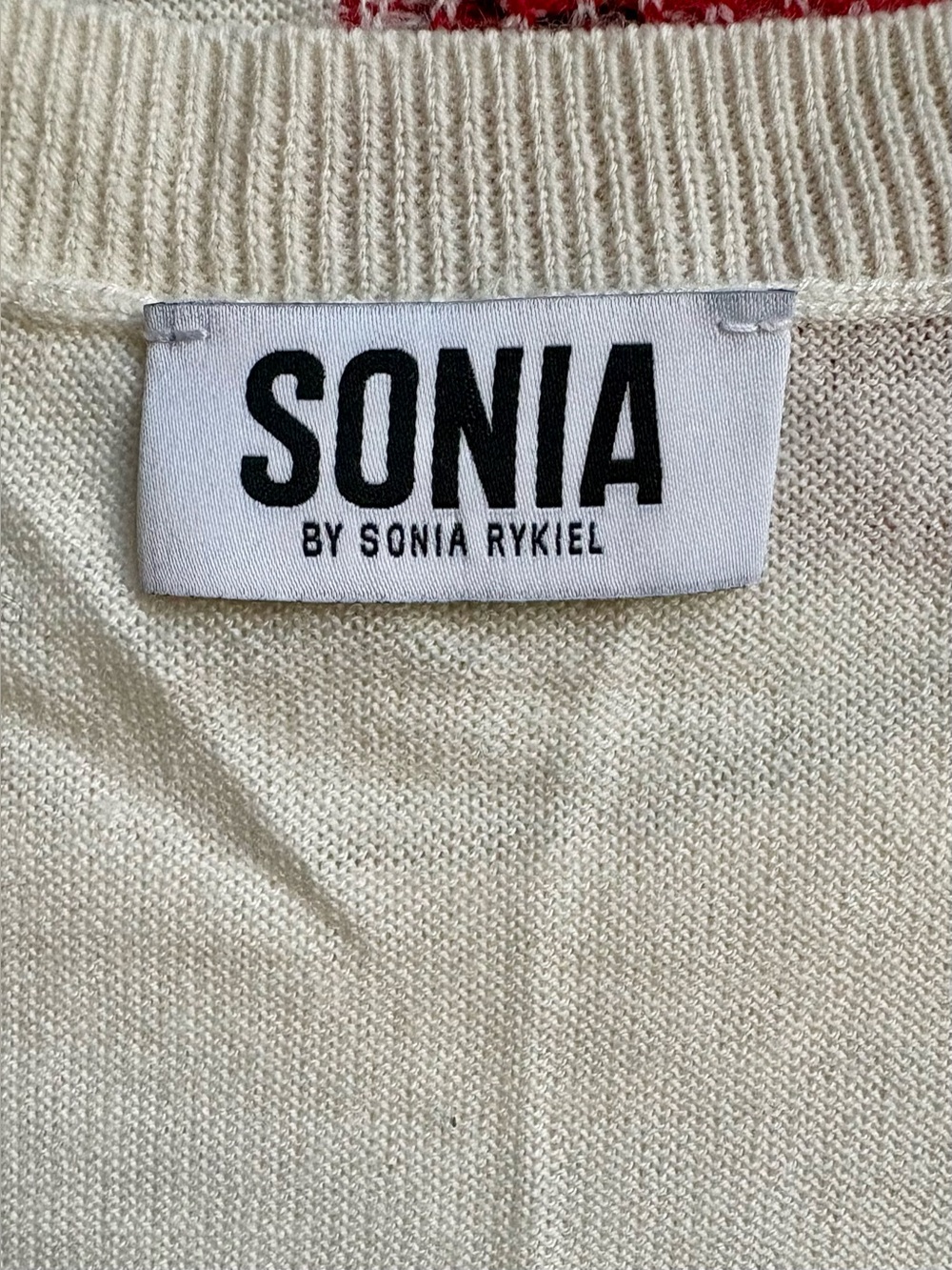 Sonia by Sonia Rykiel Intarsia Lips Hearts Poppy Sweater Cream Wool M - Picture 3 of 6